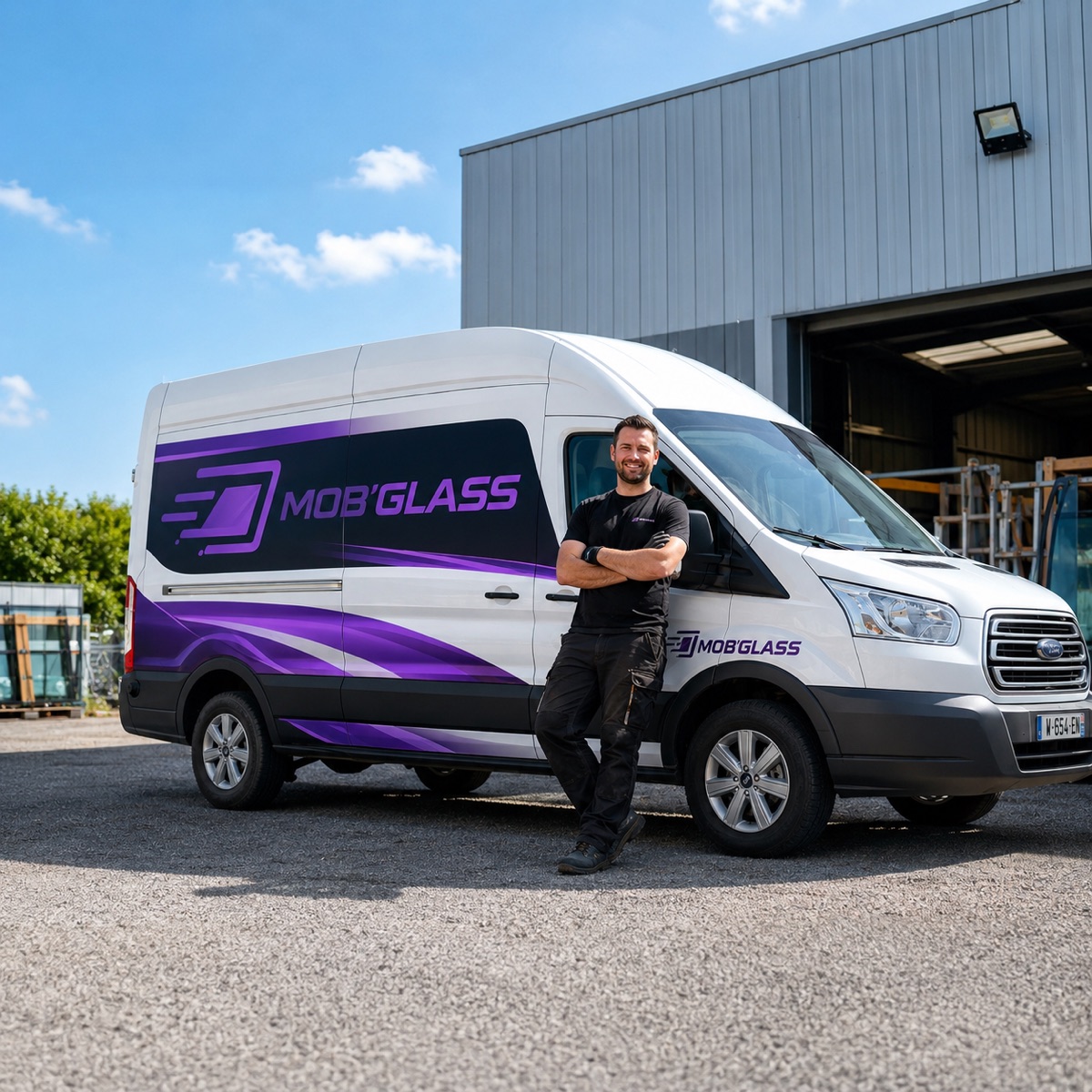 Camion Mob'Glass et son technicien